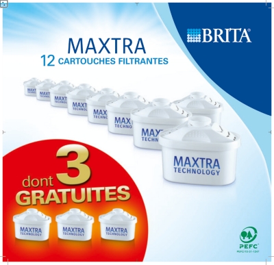 Le lot de 12 cartouches Maxtra pour carafe BRITA Elemaris pour 60